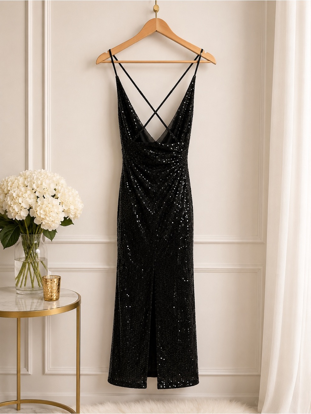 Lulu's Black Sequin Strapless Evening Dress with Double Straps - New with Tags